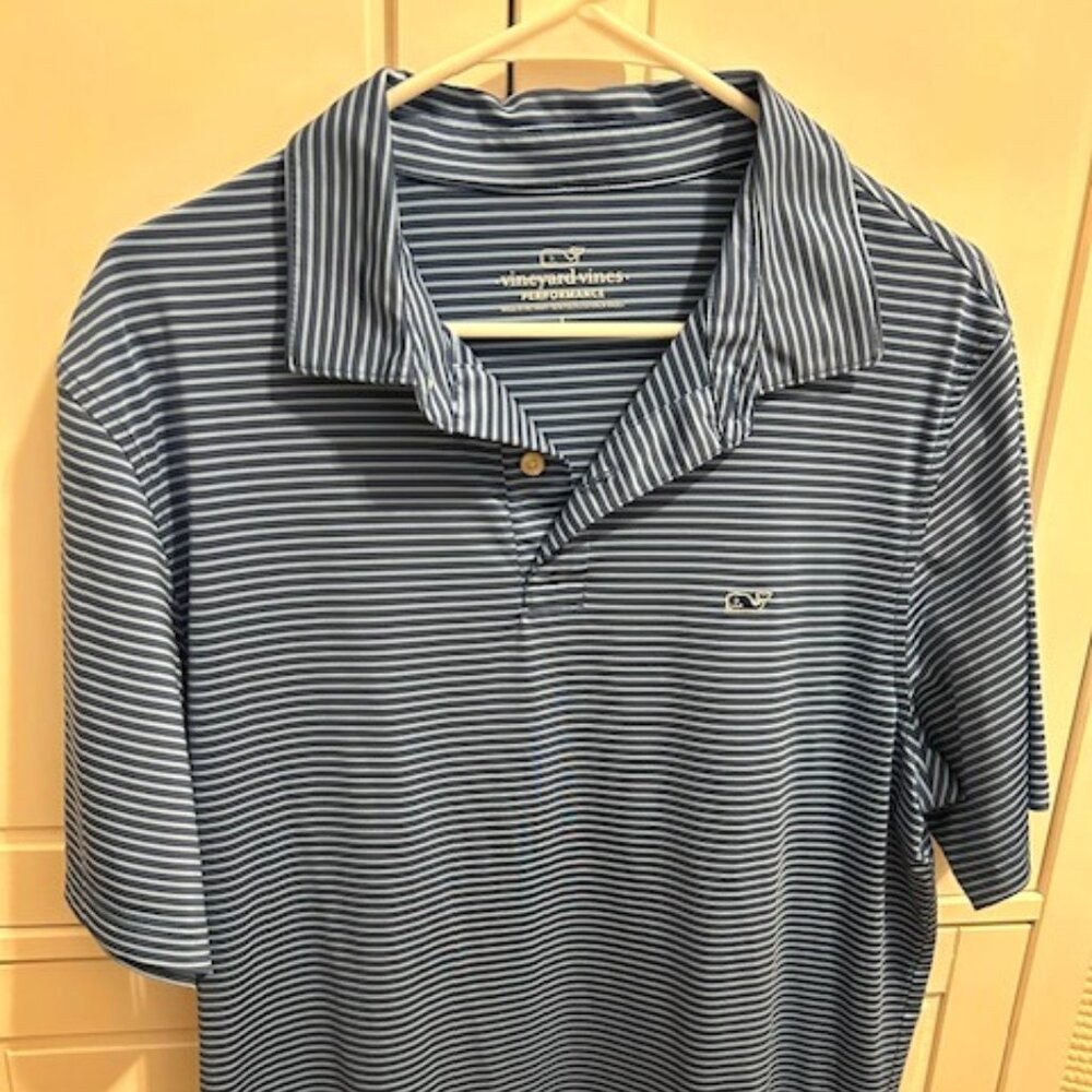Men's Vineyard Vines Stripe Performance Golf Polo - Size Large